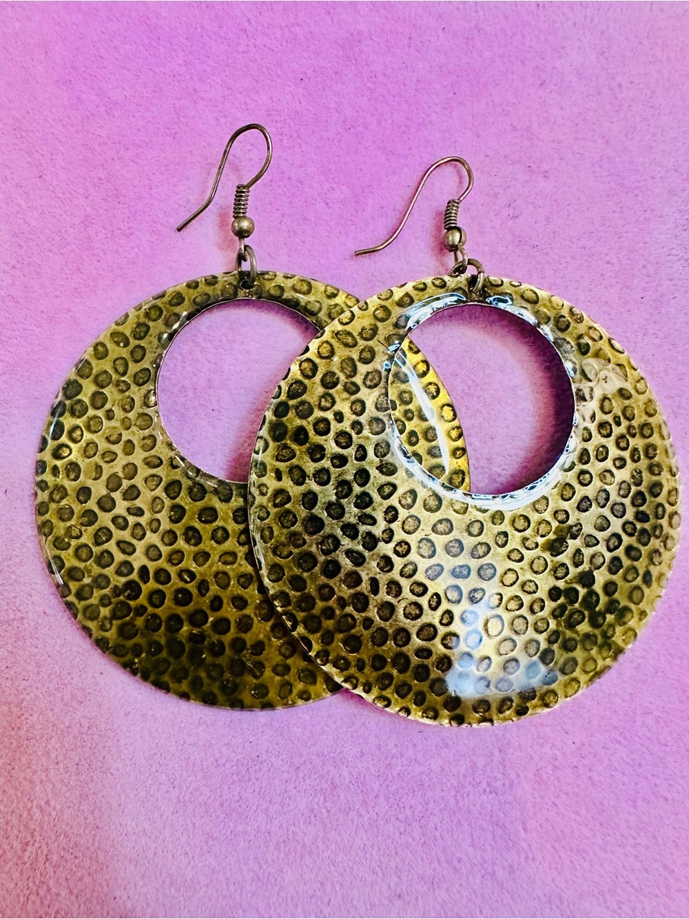 NWT Oversized Gold Tone Textured Disc Statement Earrings 2.25”